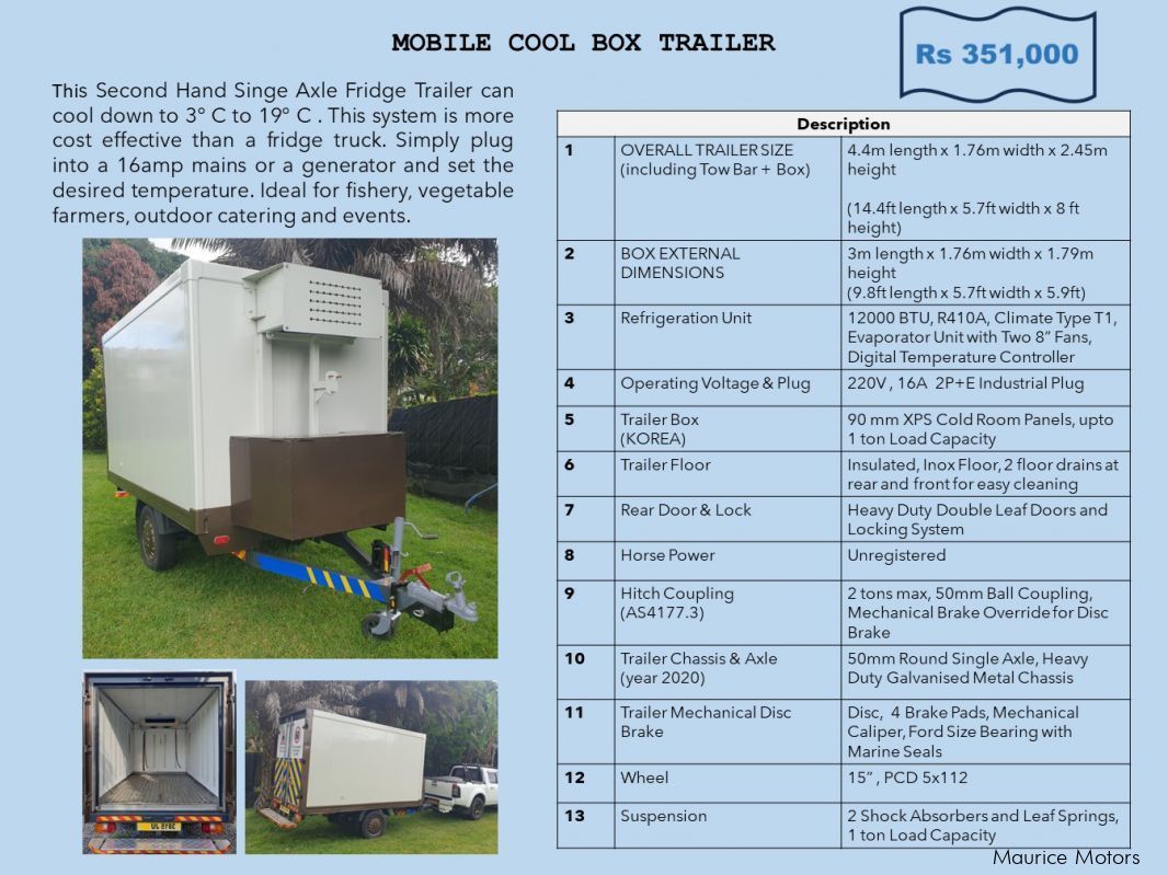 Refrigerated Box Trailer Single axle in Mauritius